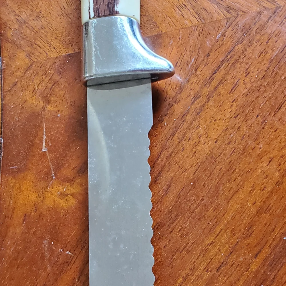 VTG Regent Sheffield England Warwick Cream Handle Bread Knife Leaves 1970s